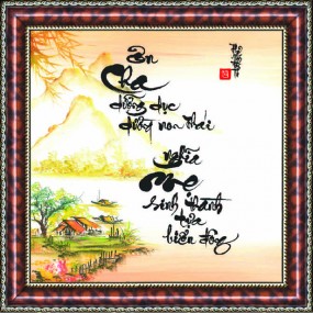 Tranh thư pháp vẽ tay ƠN CHA NGHĨA MẸ